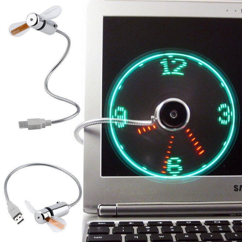 Mini usb ventilador flexible con pantalla led reloj