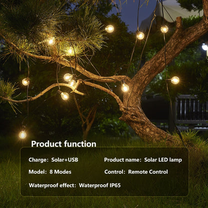 Guirnalda Luces LED USB para patio al aire libre, 8 modos de luz