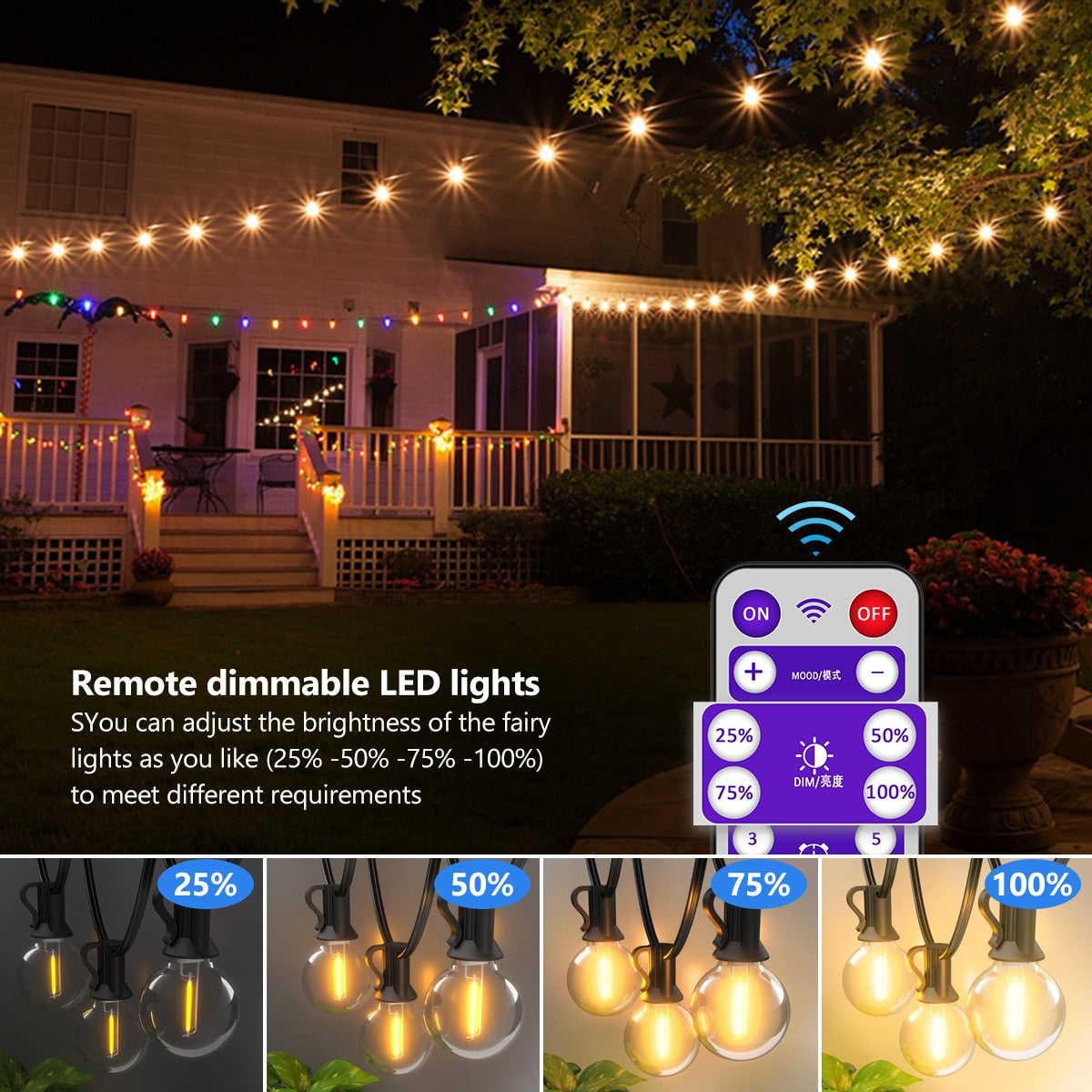 Guirnalda Luces LED USB para patio al aire libre, 8 modos de luz