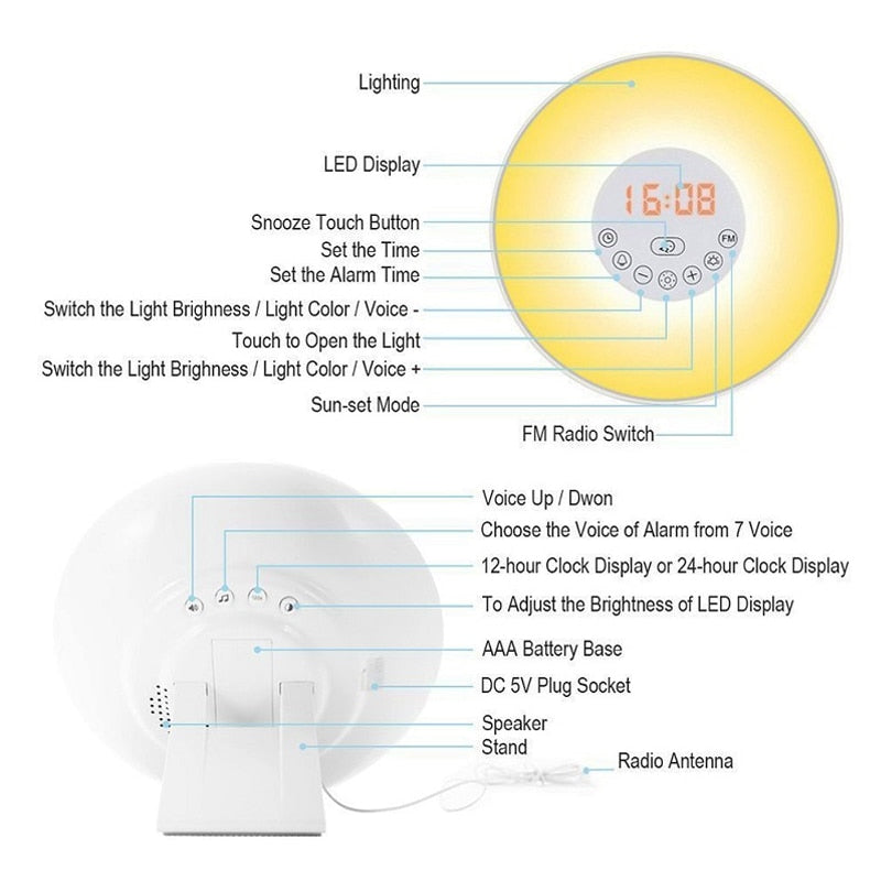 Reloj despertador Digital luminoso con Radio FM, Control táctil